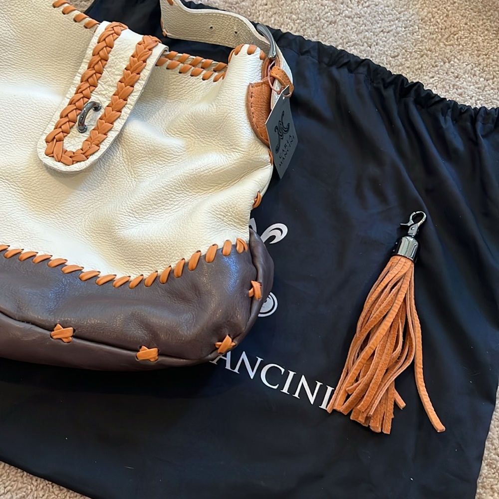 Carla Mancini Tall Whipstitched Tote In Mocha Multicolor Leather Bag - Picture 8 of 9